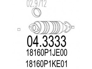 MTS 04.3333 katalizatoriaus keitiklis 
 Išmetimo sistema -> Katalizatoriaus keitiklis
18160P1JE00, 18160P1KE01, 18160P1KE11