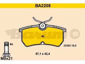 BARUM BA2208 stabdžių trinkelių rinkinys, diskinis stabdys 
 Techninės priežiūros dalys -> Papildomas remontas
1075565, 1107698, 1425407, 1780884
