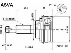ASVA TY-07 jungčių komplektas, kardaninis velenas 
 Ratų pavara -> Sujungimai/komplektas
43470-09030, 43470-09031, 43470-09032