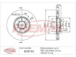 FREMAX BD-8762 stabdžių diskas 
 Stabdžių sistema -> Diskinis stabdys -> Stabdžių diskas
2996121, 504121612