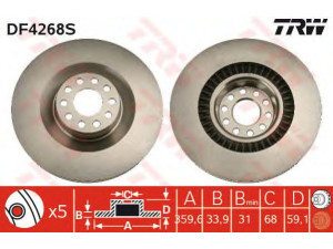 TRW DF4268S stabdžių diskas 
 Stabdžių sistema -> Diskinis stabdys -> Stabdžių diskas
4E0615301A, 4E0615301G, 4E0615301P