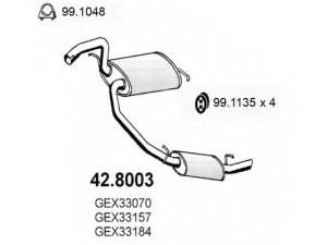 ASSO 42.8003 vidurinis / galinis duslintuvas 
 Išmetimo sistema -> Duslintuvas
GEX33070, GEX33157