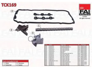 FAI AutoParts TCK169 pavaros grandinės komplektas 
 Variklis -> Variklio uždegimo laiko reguliavimo kontrolė -> Sinchronizavimo grandinė/įtempiklis/kreiptuvas -> Pavaros grandinės komplektas
11311730188