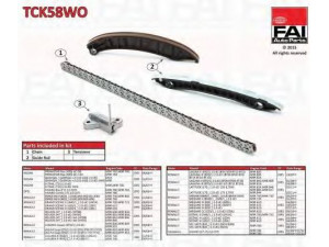 FAI AutoParts TCK58WO pavaros grandinės komplektas 
 Variklis -> Variklio uždegimo laiko reguliavimo kontrolė -> Sinchronizavimo grandinė/įtempiklis/kreiptuvas -> Pavaros grandinės komplektas