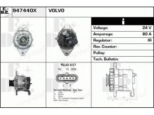 EDR 947440X kintamosios srovės generatorius 
 Elektros įranga -> Kint. sr. generatorius/dalys -> Kintamosios srovės generatorius
5010589555, 20849350, 85000257