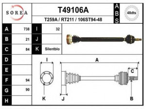 EAI T49106A kardaninis velenas 
 Ratų pavara -> Kardaninis velenas
7700868943, 7701352216