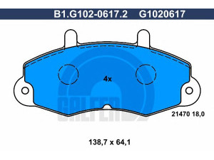 GALFER B1.G102-0617.2 stabdžių trinkelių rinkinys, diskinis stabdys 
 Techninės priežiūros dalys -> Papildomas remontas
1134158, 5028763, 6197738, 7018202