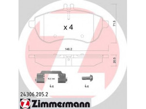 ZIMMERMANN 24306.205.2 stabdžių trinkelių rinkinys, diskinis stabdys 
 Techninės priežiūros dalys -> Papildomas remontas
005 420 0820, 005 420 1520, 006 420 7120