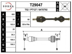 EAI T29047 kardaninis velenas 
 Ratų pavara -> Kardaninis velenas
327248, 95606803