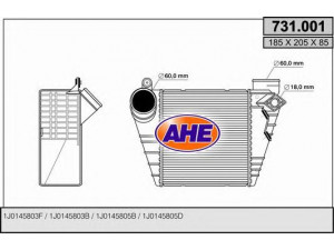 AHE 731.001 tarpinis suslėgto oro aušintuvas, kompresorius 
 Variklis -> Oro tiekimas -> Įkrovos agregatas (turbo/superįkrova) -> Tarpinis suslėgto oro aušintuvas
1J0145803F