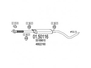 MTS 01.50116 vidurinis duslintuvas 
 Išmetimo sistema -> Duslintuvas
46822160, 55189610