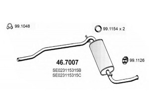 ASSO 46.7007 galinis duslintuvas 
 Išmetimo sistema -> Duslintuvas
SE023115315A, SE023115315B, SE023115315C
