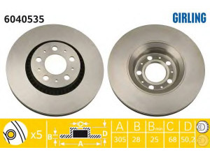 GIRLING 6040535 stabdžių diskas 
 Stabdžių sistema -> Diskinis stabdys -> Stabdžių diskas
272404, 2724045, 274170, 2741702