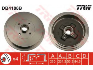 TRW DB4188B stabdžių būgnas 
 Stabdžių sistema -> Būgninis stabdys -> Stabdžių būgnas
357501615