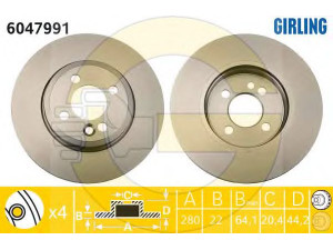 GIRLING 6047991 stabdžių diskas 
 Stabdžių sistema -> Diskinis stabdys -> Stabdžių diskas
34116774985, 34116858651, 34116774985