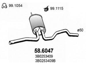 ASSO 58.6047 vidurinis duslintuvas 
 Išmetimo sistema -> Duslintuvas
3B0253409, 3B0253409AN, 3B0253409B