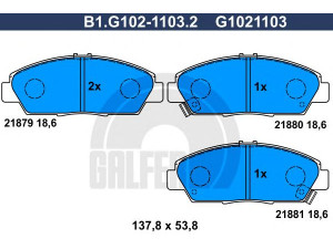 GALFER B1.G102-1103.2 stabdžių trinkelių rinkinys, diskinis stabdys 
 Techninės priežiūros dalys -> Papildomas remontas
45022-S30-G10, 45022-SN7-G40, 45022-SN7-G41