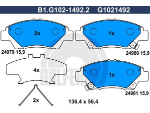 GALFER B1.G102-1492.2 stabdžių trinkelių rinkinys, diskinis stabdys 
 Techninės priežiūros dalys -> Papildomas remontas
45022-TF0-G01, 45022-TF0-G02, 45022-TM8-G00