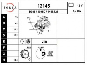 EAI 12145 starteris 
 Elektros įranga -> Starterio sistema -> Starteris
0AM911023D, 0AM911023L, 0AM911023Q