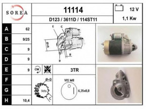 EAI 11114 starteris 
 Elektros įranga -> Starterio sistema -> Starteris
115000503000, 115000503001, 115000503003