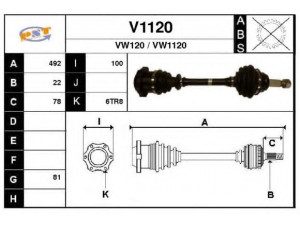 SNRA V1120 kardaninis velenas 
 Ratų pavara -> Kardaninis velenas
6N0407271E, 6N0407451AX