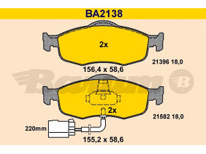 BARUM BA2138 stabdžių trinkelių rinkinys, diskinis stabdys 
 Techninės priežiūros dalys -> Papildomas remontas
1022079, 1073732, 1079348, 1095202