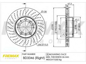 FREMAX BD-3346 stabdžių diskas 
 Dviratė transporto priemonės -> Stabdžių sistema -> Stabdžių diskai / priedai
996 351 406 00, 996 351 406 01