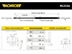 MONROE ML5536 dujinė spyruoklė, bagažinė 
 Priedai -> Bagažinė/pakrovimo skyrius
8731F7, 9640894580