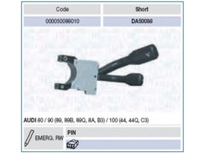 MAGNETI MARELLI 000050088010 vairo kolonėlės jungiklis 
 Vidaus įranga -> Rankinės/kojinės svirties sistema
445 953 503E, 445953503E