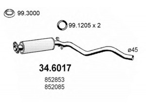 ASSO 34.6017 vidurinis duslintuvas 
 Išmetimo sistema -> Duslintuvas
852085, 852853, 90284739, 90399074