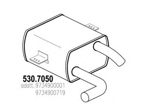 ASSO 530.7050 vidurinis / galinis duslintuvas 
 Išmetimo sistema -> Duslintuvas
9734900001, 9734900719