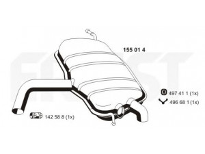 ERNST 155014 galinis duslintuvas 
 Išmetimo sistema -> Duslintuvas
1K6 253 609 D, 1K6 253 609 E