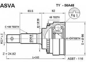ASVA TY-56A48 jungčių komplektas, kardaninis velenas 
 Ratų pavara -> Sujungimai/komplektas
43460-09331, 43470-09F40, 43470-09541