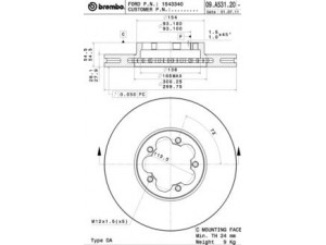 BREMBO 09.A531.20 stabdžių diskas 
 Dviratė transporto priemonės -> Stabdžių sistema -> Stabdžių diskai / priedai
1543340, 8C1V1125AA