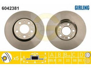 GIRLING 6042381 stabdžių diskas 
 Stabdžių sistema -> Diskinis stabdys -> Stabdžių diskas
272403, 2724032, 2724037, 31262706