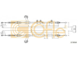 COFLE 17.0510 trosas, stovėjimo stabdys 
 Stabdžių sistema -> Valdymo svirtys/trosai
D65144400D, D65144400H, D65144400J
