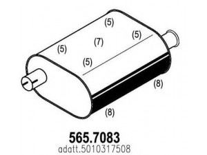 ASSO 565.7083 vidurinis / galinis duslintuvas 
 Išmetimo sistema -> Duslintuvas
5010317508, 5010317534