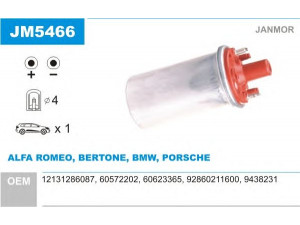 JANMOR JM5466 ritė, uždegimas 
 Kibirkšties / kaitinamasis uždegimas -> Uždegimo ritė
60572202, 60623365, 12131286087