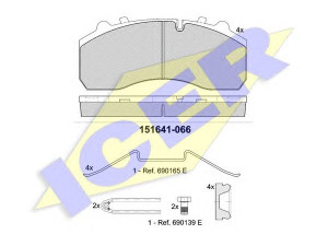 ICER 151641-066 stabdžių trinkelių rinkinys, diskinis stabdys 
 Techninės priežiūros dalys -> Papildomas remontas
M100659, AJN00018, M100669, 1 218 2176