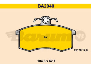 BARUM BA2040 stabdžių trinkelių rinkinys, diskinis stabdys 
 Techninės priežiūros dalys -> Papildomas remontas
2108-3501080, 2108-3501089, 2110-3501080