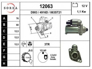 EAI 12063 starteris 
 Elektros įranga -> Starterio sistema -> Starteris
0AH911023, 0AH911023A