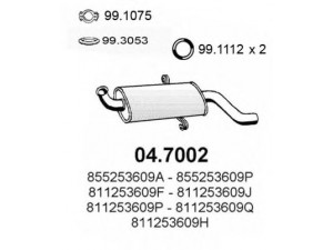 ASSO 04.7002 galinis duslintuvas 
 Išmetimo sistema -> Duslintuvas
811253609A, 811253609B, 811253609F