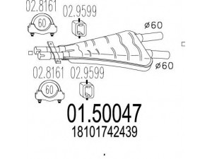 MTS 01.50047 vidurinis duslintuvas 
 Išmetimo sistema -> Duslintuvas
18101742439