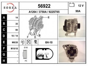 EAI 56922 kintamosios srovės generatorius 
 Elektros įranga -> Kint. sr. generatorius/dalys -> Kintamosios srovės generatorius
06B903016A, 06B903016D