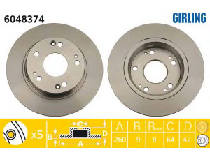 GIRLING 6048374 stabdžių diskas 
 Stabdžių sistema -> Diskinis stabdys -> Stabdžių diskas
42510SMGE20, 42510SNAA00, 42510SNAA01