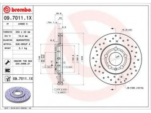 BREMBO 09.7011.1X stabdžių diskas 
 Stabdžių sistema -> Diskinis stabdys -> Stabdžių diskas
1J0615301D, 1J0615301L, 6R0615301