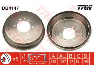 TRW DB4147 stabdžių būgnas 
 Stabdžių sistema -> Būgninis stabdys -> Stabdžių būgnas
4243104020, 4243135110, 4243135180