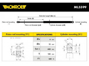 MONROE ML5599 dujinė spyruoklė, gaubtas 
 Kėbulas -> Dujinės spyruoklės
51231868555, 51231907962, 51231927129