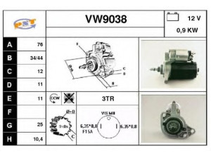SNRA VW9038 starteris 
 Elektros įranga -> Starterio sistema -> Starteris
055911023F, 055911023J, 055911023JX