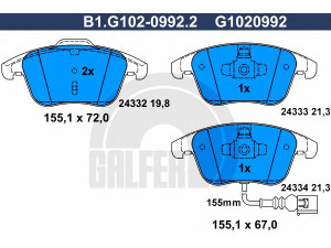GALFER B1.G102-0992.2 stabdžių trinkelių rinkinys, diskinis stabdys 
 Techninės priežiūros dalys -> Papildomas remontas
7N0 698 151, 5N0 698 151, 5N0 698 151 A